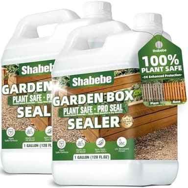 Shabebe Garden Box Sealer Pro Grade 2 Gallons – Plant-Based, Non-Toxic Wood Sealer for Raised Garden Beds, Planters & Pet Shelters, Water & Weather-Resistant Finish for Outdoor Wood