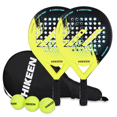 Hikeen Padel Racket Set Carbon Fiber Surface - EVA Memory Lightweight Paddle Racket with 3 Tennis Balls & Carry Case for Adults and Teenagers (2 Rackets)
