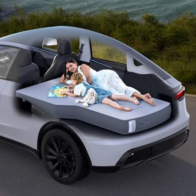 Tesla Model Y/Juniper Auto-Level TPU Backseat Mattress - 7.5’’ Thick Solid Foam Full Size Bed, Built-in Pump & Wedge Design Levels 12° Slope to True Flat for Roadtrip, Camping, Job Shifts, Nap
