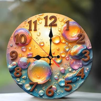 SEMARY Bubble Wall Clock Colorful Bubbles Home Decor 10-Inch Wooden Wall Clock, Silent Movement, Battery Operated (AA Batteries Not Included), Artistic Home Decor, Perfect for Home Accents