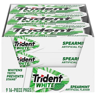 Trident White Spearmint Sugar-Free Chewing Gum, 9 Pack of 16 Pieces (144 Total Pieces)