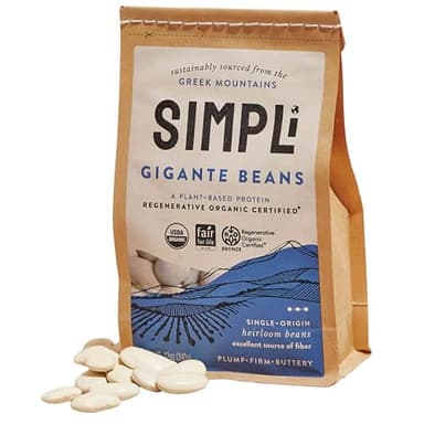 SIMPLi Regenerative Organic Certified Gigantes Beans, Dried White Beans, Buttery Flavor, High Fiber, USDA Organic, 12 oz
