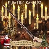 SOONEEDEAR Harry Floating Candles with Potter Magic Wand Remote Control, Flameless Hanging Flickering LED Candle Light, Bedroom Decor for Home Church Party, Battery Operated Taper Candlesticks