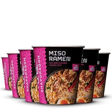 Snapdragon Miso Ramen Cup Noodles - 6 Pack Instant Ramen Bowl with Authentic Wheat Noodles, Soup Sauce Base, Vege Pack and Flavoring Chili Oil. Microwave or Hot Water, Easy Meal Prep
