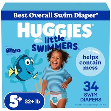Huggies Little Swimmers Disposable Swim Diapers, Size 5-6 (32+ lbs), 34 Ct (2 Packs of 17), Packaging May Vary