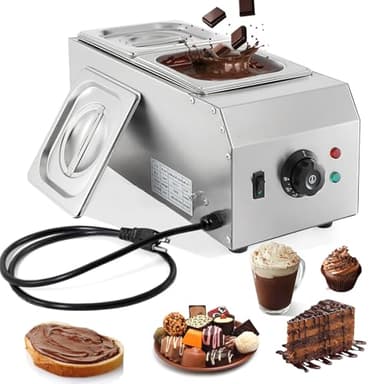 9 Lbs 2 Tanks Chocolate Tempering Machine Chocolate Melter, Chocolate Melting Pot with TEMP Control 86~185℉, 1000W Stainless Steel Electric Commercial Chocolate Warmer and Melter