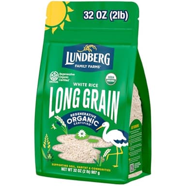 Lundberg White Rice, Regenerative Organic Certified – Non-Sticky, Aromatic Long Grain Rice, Responsibly Grown in California, 32 Oz