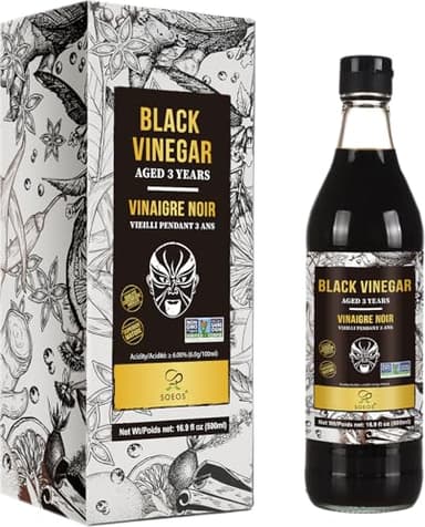 Soeos Chinkiang Vinegar 16.9 fl oz (500ml), 3 Years Aged, Naturally Fermented, Mature Aged Black Vinegar, Chinese Black Vinegar, Zhenjiang Vinegar, Black Rice Vinegar, Black Vinegar Chinese.
