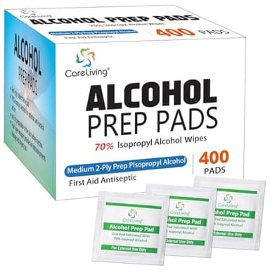 CareLiving Alcohol Prep Pads with 70% Isopropyl Alcohol, 400 Pack, Medical-Grade, Individually-Wrapped, Isopropyl Cotton Swabs, Disposable, 2 ply