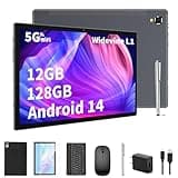 YLEEBG Android Tablet with Keyboard,10 inch Android 14 Tablet, 12GB RAM 128GB ROM, 1TB Expand, 8000mAh, 2.4G/5G WiFi, Bluetooth, GMS Certified, 2 in 1 Tablet with Mouse, Case, Stylus Tablet PC(Black)