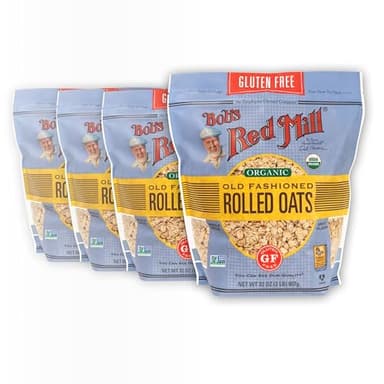 Bob's Red Mill Gluten Free Organic Old Fashioned Rolled Oats, 32oz (Pack of 4) - Non GMO, Whole Grain, Vegan, Kosher