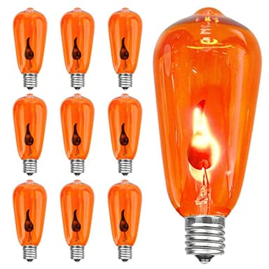 SUNSGNE Halloween Orange Flame Light Bulbs, 10-Pack E17 Flickering Flame Bulb ST40 Edison Replacement Bulbs for ST40 String Lights, 1 Watt- E17 Intermediate Screw Base