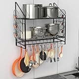 VyGrow 35 Inch Pot Rack Wall Mounted, 2 Tier Pots and Pans Organizer with 20 Hooks and 6 Pot Lid Holders, Heavy Duty Steel Pot and Pan Hanger for Kitchen Cookware Utensils Storage 34.7" Lx13 Wx26.4 H