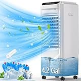 1800 CFM Swamp Cooler,32" Evaporative Air Cooler with 4.2-Gal Water Tank,12H Timer,3 Modes,3 Speeds,4 Ice Packs,Remote Control,120°Wide-Swing,Air Cooler for Home,Bedroom,Office,Kitchen Light White