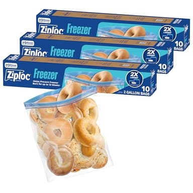 Ziploc Two Gallon Food Storage Freezer Bags, 30ct Total, Easy Open and Close, 10 Count, Pack of 3 (Packaging May Vary)