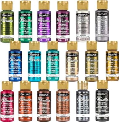 DecoArt Americana Acrylics Paint DAZZLING METALLICS, Set of 18 Popular Colors, 2 fl oz Bottle (Pack of 18)