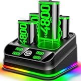 Rysker Charger with 4x4800mWh Rechargeable Battery Pack for Xbox One/Series X|S, Xbox One Series Controller Batteries Pack with Charging Station for XboxOne/S/X/Elite Controllers
