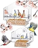 Hatortempt Clear Window Bird Feeder - Set of 2 - Squirrel Proof Bird Feeders for Outdoors - Durable Plastic Wild Avian House for Outdoor Viewing - Easy-to-Clean