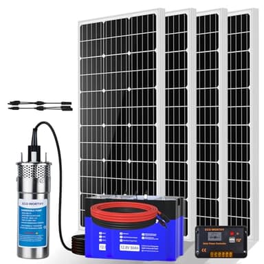 ECO-WORTHY 24V Solar Well Pump Kit - Submersible Stainless Steel Pump for Well, Pond, Farm, Home | 4x100W Mono Solar Panels, 50AH Lithium Battery & Controller | 3-Package Delivery