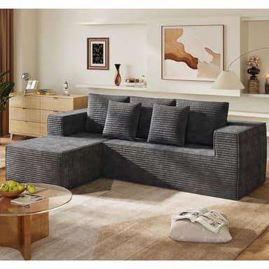 WLIVE 108'' Cloud Sectional Couches for Living Room, Modular Boneless Couch with Right Facing Chaise, L Shape Memory Foam Corduroy, with Cushion, Grey