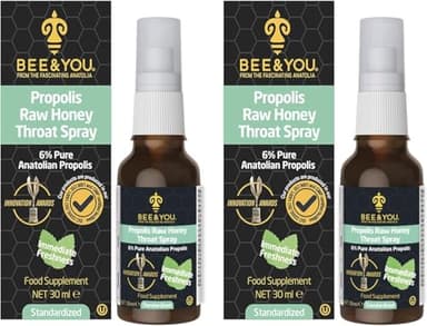 Bee and You Raw Honey Throat Spray, 100% Pure Propolis Extract, Immune Support, Sore Throat & Congestion Relief, Oral Health, Antioxidants, Natural, Keto, Paleo, Gluten-Free | 1 FL Oz (Pack of 2)