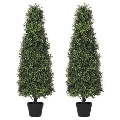 Azoco 4ft Artificial Boxwood Topiary Trees (Set of 2) - UV Resistant Faux Plants Outdoor, Realistic 48in Fake Potted Bushes and Shrubs for Front Porch, Planter, Patio - Low Maintenance & Evergreen