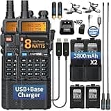 Ham Radio Baofeng UV-5R 8W Radio Long Range UV5R Handheld Dual Band 3800mAh High Power Two Way Radio Rechargeable Walkie Talkies for Adults with Earpiece,USB Charging Cable and Programming Cable,2Pack