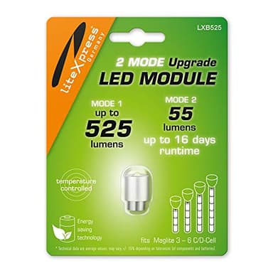 LiteXpress LXB525 2 Mode LED Upgrade Module 525 or 55 Lumen for 3-6 C/D Cell Maglite Torches