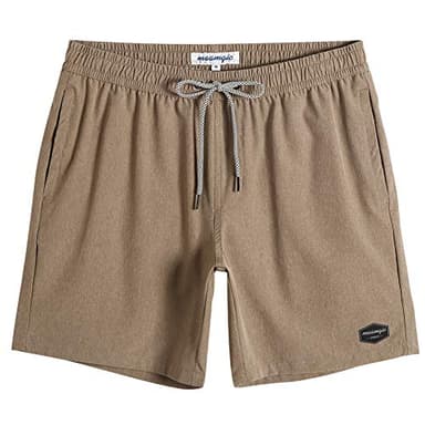 maamgic Mens 7" Stretch Swim Trunks Quick Dry Mesh Lining Swimwear Bathing Suits Sand Khaki Large