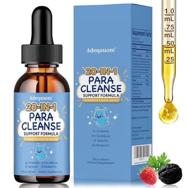 Wormwood Black Walnut Clove Parasite Cleanse for Humans & Kids, 20 in 1 Zeolite, Chlorella, 20 Billion Probiotics, Liquid Detox Support, Gut & Digestive Health Cleanse Drops, Alcohol-Free – 2 Fl. Oz