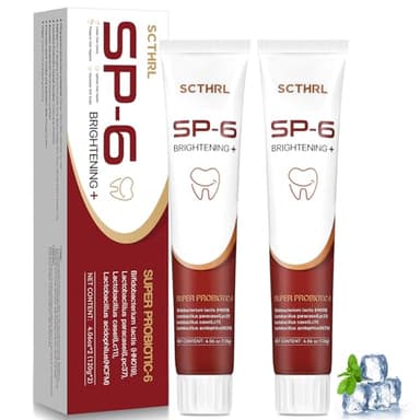 SP-6 Probiotic Whitening Fluoride Free Toothpaste, Upgraded Formula | Ultra Brightening | Gums & Enamel Repair | Mint Flavor | Removes Stain & Plaque | Sensitive Teeth Protection