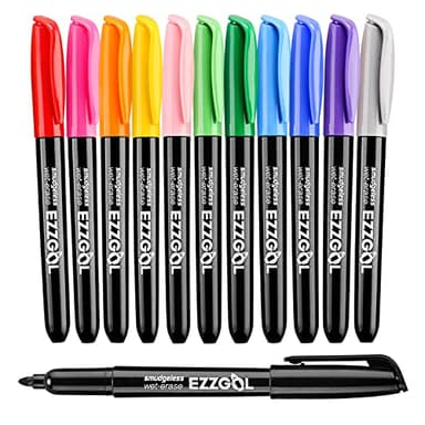EZZGOL 12-Color Bullet Tip Wet Erase Markers for Transparency, Whiteboards, Glass and More - Wipe with Water