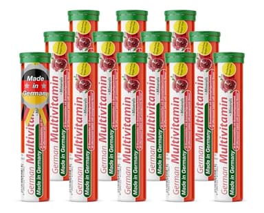 T&D German Multvitamin + Minerals 10 Vitamins 2 Minerals - 240 Vegan Drink Effervescent Tablets - Pomegranate Flavor - Made in Germany