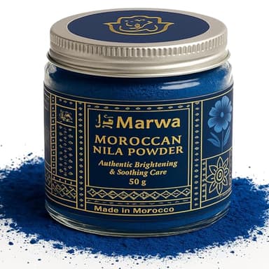 Dar Marwa Moroccan Nila Powder – 100% Pure Saharan Indigo Face, Body & Hair Mask | Brightens, Exfoliates & Evens Skin Tone | Handmade Hammam Ritual | Vegan, Detoxifying | 1.7 Oz (50g)