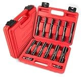 LLNDEI 14 Piece 3/8" Drive 6 Point Deep Impact Socket Set, Including 12PCS Extra Long Deep Impact Sockets in Metric Sizes (6mm,7mm,8mm,9mm,10mm,11mm,12mm,13mm,14mm,15mm,17mm,19mm)