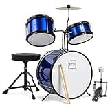 Best Choice Products Kids Drum Set 3-Piece Beginner Junior Drum Set w/Throne Stool, Cymbal, Drum Sticks, Bass Drum Pedal, 2 Toms - Blue