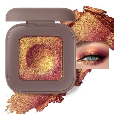 Noerrors Duochrome Burgundy Gold Glitter Eyeshadow Palette, Holographic Chameleon Rich Color Shimmer Eye Shadow, Color Shift Sparkle Inner Corner Eye Highlighter Palette Makeup for Rave Halloween#07