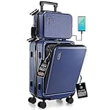 TRAVELARIM 22 Inch Carry On Luggage 22x14x9 Airline Approved, Carry On Suitcase with Wheels, Hard-shell Carry-on Luggage, Durable Luggage Carry On, Navy Small Suitcase with Cosmetic Carry On Bag