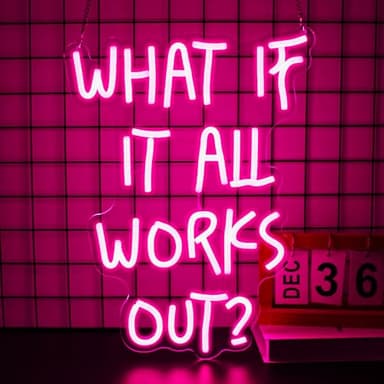 Gdbkabf Neon Sign, What If It All Works Out Neon Signs for Wall Decor - Pink Motivational LED Light for Home, Office, Room - USB Powered Light Up Sign Decorations
