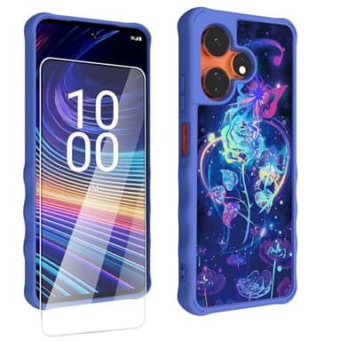 Generic for Boost Mobile Celero 5G+Plus 2024 Case [with Tempered Glass Screen Protector][Gold Glitter+Luminous] Compatible with Celero 3 5G+Plus 2024 Phone Case Cover IMDL-LMG