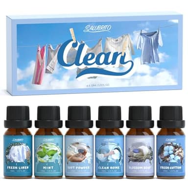 SALUBRITO Clean Fragrance Oils Set, Premium Essential Oils Set for Diffuser, Candle, Soap Making, Fresh Cotton, Clean Home, Fresh Linen, Soft Powder, Blossom Soap, Mint, Strong Scented Oils