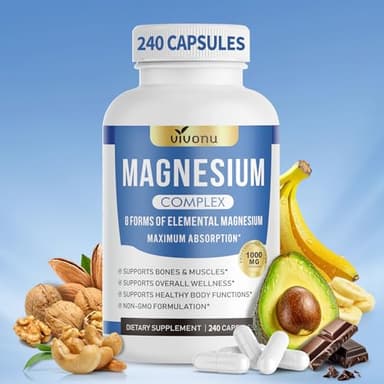 1000mg Magnesium Complex Capsules, 8-in-1 Magnesium Glycinate, Citrate, Malate, Taurate, Oxide, Carbonate, Aspartate, Orotate - 240 Capsules