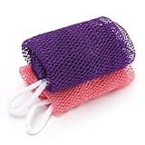 2Pcs African Exfoliating Net Sponge, Nylon African Net Sponge Authentic with Handles, Long African Bath Sponge Back Scrubber for Smooth Skin