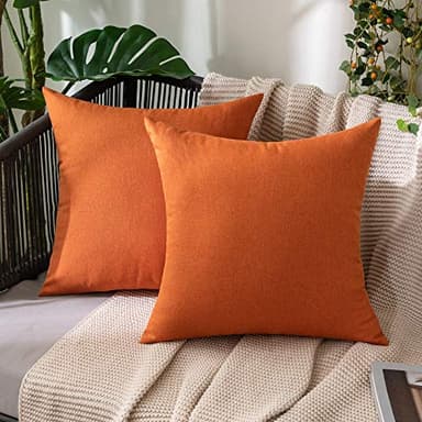 MIULEE Pack of 2 Decorative Outdoor Solid Waterproof Throw Pillow Covers Faux Linen Garden Farmhouse Cushion Cases for Summer Patio Tent Balcony Couch Sofa 18x18 Inch Orange