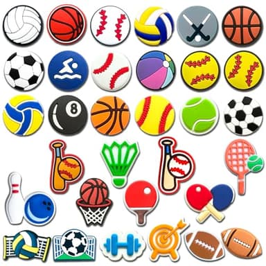 32Pcs Sports Ball Shoe Charms for Croc, Sports Decorations for Croc Clogs, DIY Shoe Accessories for Adults