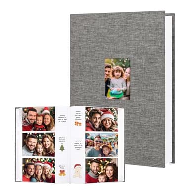XFveiwoo Photo Album 4x6 450 Photos with Writing Space,4 x 6 Photo Book Linen Cover with Front Window, 4x6 Picture Album 450 Photos Photo Album Book for Wedding Kids Travel Family Baby Pictures, Grey
