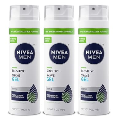 NIVEA MEN Sensitive Shave Gel, Shaving Gel for Men with Sensitive Skin, Enriched with VitaminPro Complex, 7 Oz Can, Pack of 3