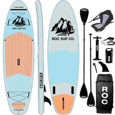 Roc Inflatable Stand Up Paddle Boards with Premium SUP Paddle Board Accessories, Wide Stable Design, Non-Slip Comfort Deck for Youth & Adults (Cloud W/Kayak Seat)