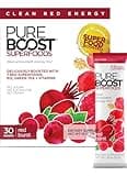 Pureboost Superfoods Clean Energy Booster, Refreshing Energy Drink Mix with 7 Organic Red Superfoods; Beet, Hibiscus, Pomegranate and Vitamins. Sugar-Free, No Sucralose (Red Burst, 30 Count)