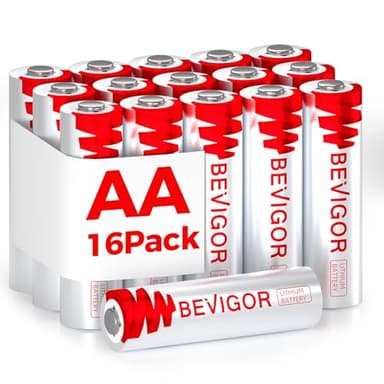 BEVIGOR Lithium Batteries AA Size 16 Pack 1.5V Longer Lasting Double A Battery for Security Alarm System, Remote Controlled Vehicle Batteries【Non-Rechargeable】